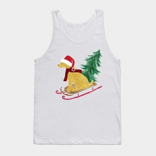 Golden Retriever Christmas Sled Bringing Home The Tree Tank Top